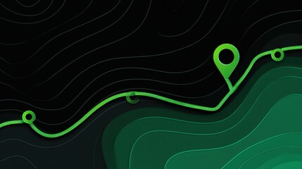 Green Map Pointer on Abstract Background with Layers and Wave Patterns to Indicate Location and Navigation Themes in a Modern Design