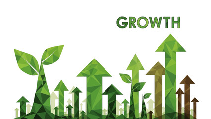 Green arrows growing from ground symbolizing economic growth and successful business development
