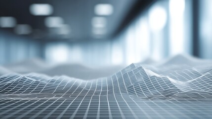 Abstract digital landscape design with grid pattern and blurred background representing data visualization in modern technology and business environments