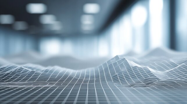 Abstract digital landscape design with grid pattern and blurred background representing data visualization in modern technology and business environments - Powered by Adobe