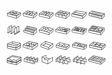 Fototapeta premium Various geometric box designs in grid pattern with different compartments