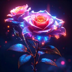 Two glowing roses in vibrant colors