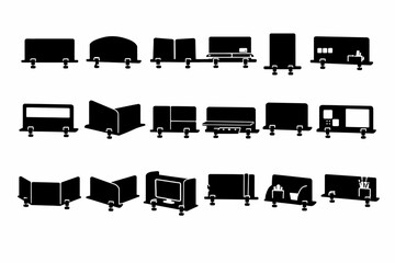 Silhouette of modular office dividers and furniture layout designs