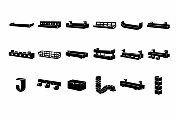 Silhouette icons of various cable management clips and holders