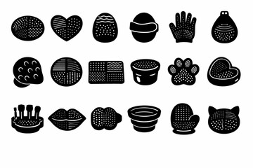 Assorted black and white bath sponge icon set