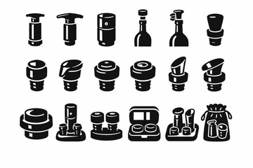 Collection of various solid black bottle and cap silhouettes