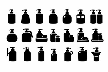 Silhouette collection of various pump bottles and soap dispensers