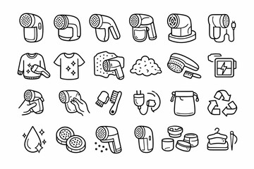 Set of vector icons illustrating fabric shaver and clothing care