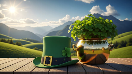St patrick's day celebration with leprechaun hat and shamrock
