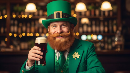 St patrick's day celebration with a leprechaun enjoying a pint