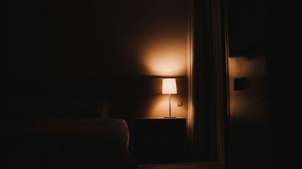 bedside. A dimly lit bedroom at night with ambient glow, evoking a sense of quiet digital connection. lifestyle magazines, social media lookbooks, designed for influencer and brand collaborations.
