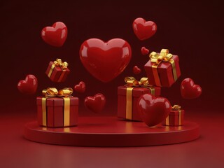 Celebration of love with gifts and hearts