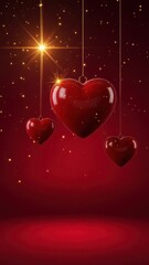 Suspended hearts in radiant glow