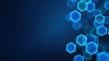 Blue hexagon shapes floating abstract background design for technology, science, and digital concepts with glowing elements and smooth gradient