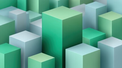 Obraz premium Abstract geometric landscape with varying shades of green and blue cubes creating a visually appealing and modern background design