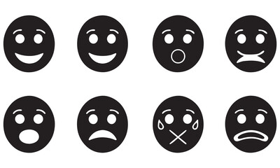 Minimalist Black & White Emoji Set &ndash; Expressive Smiley Faces, Emotions, and Reactions for UI/UX, Web, Mobile Apps, and Social Media &ndash; Premium Stock Graphics for Adobe Stock, Envato Elements