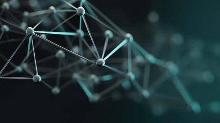Abstract network structure with connected nodes and lines on a dark background representing digital connection and technology in modern innovation