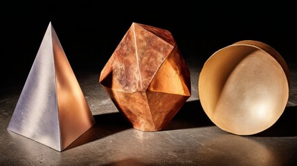 Three abstract figures progressing from sharp triangle to complex polygon to smoothed circle. Demonstrating times transformative effect.