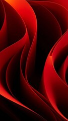 Abstract 3D render of flowing red paper waves with deep shadows, creating a sophisticated and dramatic curved texture.