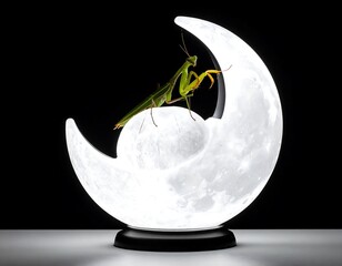 Two praying mantises on a glowing moon