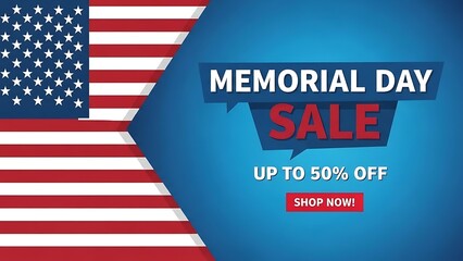 A memorial day sale advertisement banner offering up to 50% off promotion