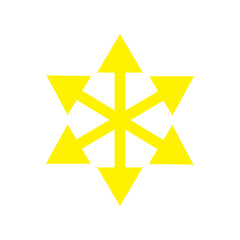 Obraz premium Bright yellow six-directional expand icon forming a star shape, isolated on a transparent background, suitable for interface design.