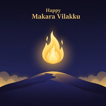 Happy makara vilakku festival celebrated with a glowing flame above hills