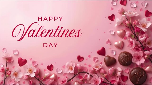 valentine card with roses and hearts, Valentine&rsquo;s Day background featuring hearts, valentines day greeting card, &ldquo;Happy Valentine&rsquo;s Day&rdquo; text, red roses, chocolates.