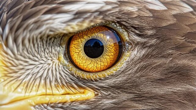 Close up of eagles eye showcasing detailed textures and striking color patterns for wildlife and nature themes
