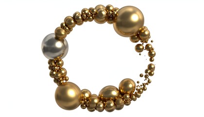 Obraz premium A ring of varying sized spheres, gold and silver, on a clean white backdrop