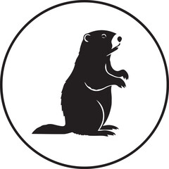 Obraz premium Black silhouette of a groundhog standing upright in a circle
