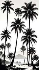 Obraz premium Tropical palm trees silhouette landscape