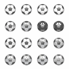 A collection of classic black and white soccer balls arranged in a grid pattern