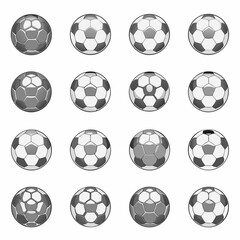 A collection of grayscale soccer balls in a grid arrangement