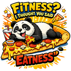 Panda eating pizza with fitness eatness text food funny