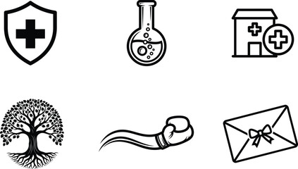 Medical and environmental icons on white background