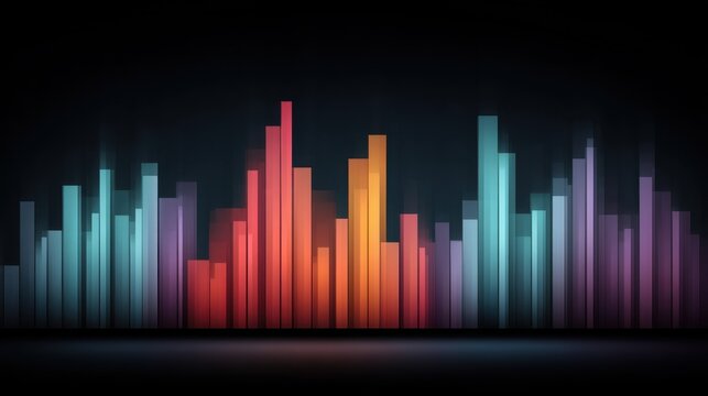 Colorful Abstract Sound Wave Visualization with Vertical Bars Reflecting Audio Frequencies on a Dark Background - Powered by Adobe