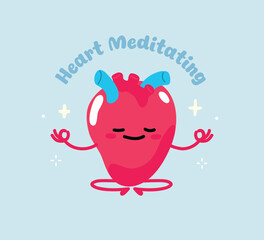 Obraz premium Peaceful heart mascot practicing yoga and mindfulness meditation. Adorable heart character in a zen pose. Mental Health Concept. Flat vector.