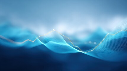 Abstract Visualization of Smooth Digital Waves and Lines Representing Data Trends and Fluctuations in a Blue Gradient Background