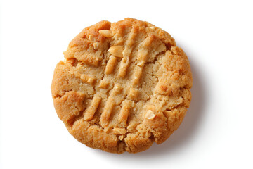 Peanut butter cookie crunchy homemade dessert baked sweet round golden nutty white background crunchy peanut butter cookie with fork marks, golden texture, and nutty chunks clean white background