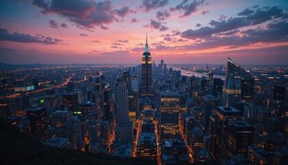 New York City Skyline at Sunset with Empire State Building