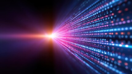 Futuristic digital light trails in vibrant colors representing data flow in a technology concept with abstract glowing effects and depth perception