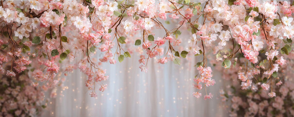 Cherry blossom floral hoop backdrop for elegant spring birthday 32k ultra HD