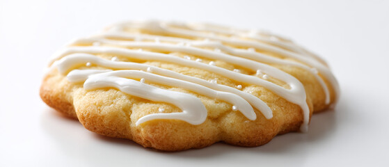 Buttery sugar cookie white icing drizzle baked dessert sweet treat vanilla flavor soft texture golden edge homemade bakery delight