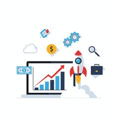 Digital Marketing Growth Illustration &ndash; Business Analytics Startup Strategy Vector