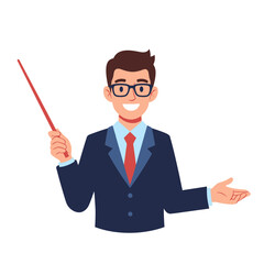 Teacher Pointing Illustration &ndash; Professional Instructor Presentation Vector Art