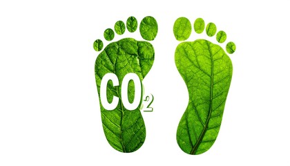 Two green footprints with CO2 text