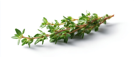 Fresh thyme herb green sprig aromatic leaf culinary herb organic ingredient white background closeup natural texture spice flavor