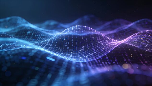 Abstract wave data binary vdo loop digital background neon light technology concept flowing code landscape data stream big data cyber space glowing particle digital wave futuristic binary matrix
