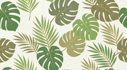 Fototapeta premium Tropical green leaves on white background for nature designs